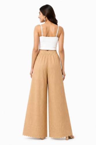 Image of Women's Premium Chicken Palazzo Pants | Wide Leg Flared Fit | Elastic Waist | Full Length Ethnic Bottom Wear | Free Size