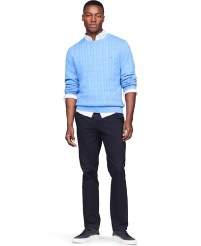 Image of Tommy Hilfiger Men's Cable Knit Crewneck Sweater Lightweight Pullover