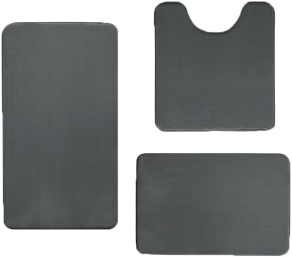 Madeals Memory Foam Bathroom Mat Set 3 Piece Bathroom Contour Rugs Combo, Soft Shaggy 2 Piece Bath Shower Mat and U-Shaped Toilet Floor Rug Carbon Gray
