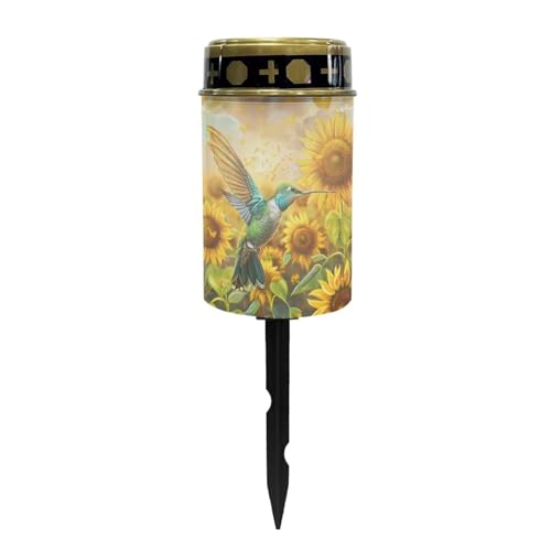 Image of Hummingbird Sunflower Solar Grave Lights for Cemetery Flameless Solar Powered Light for Prayer Waterproof Cemetery Solar Lights for Grave Cemetery Decor Candle Lamp