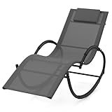 Tangkula Rocking Lounge Chair Outdoor, Zero Gravity Chaise Lounger with Removable Headrest, Fabric Backrest & Seat, Patio Reclining Rocker for Yard, Poolside, Lawn, Garden (1, Grey)