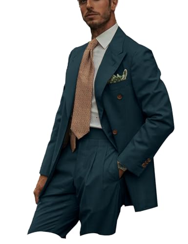 Mens Suit 2 Pieces Slim Fit Double Breasted Solid Tuxedo Blazer Pants Set Casual Formal Wedding Groos Prom Outfit