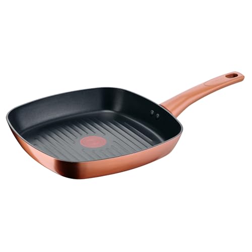 Lagostina Rosé, Grill Antiaderente Ø 26x26 cm, Rivestimento Titanium, Indicatore di Calore Thermo-Signal, Manico Rivettato, Compatibile con Induzione, Colore Oro Rosa