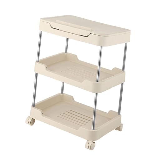 Duyeuau Carrito rodante de 3 niveles/4 niveles con mesa y cajón, estantería móvil para el hogar y la oficina