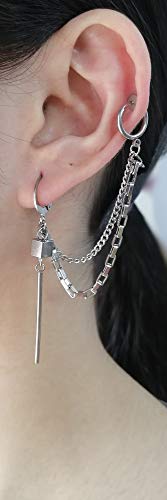 Threader Bar Tassel Chain Cuff Wrap Clip On Small Hoop Long Dangle Drop Earrings For Men Women Cartilage Two Holes Personalized Fashion Punk Climber Crawler Hip Hop Rock Kpop Gothic Pierciing Gifts Birthday Bff Son #TOP4
