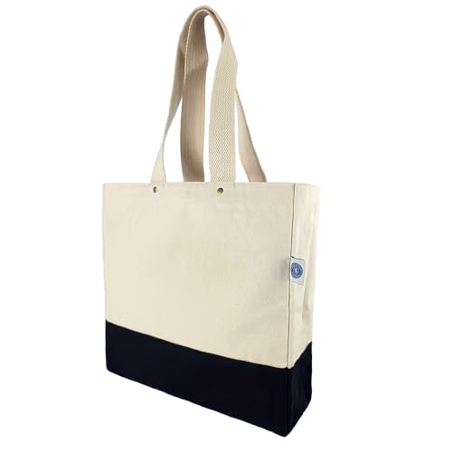 Elberfelder Leinen Canvas Tasche unbedruckt – Einkaufstasche aus Baumwolle (35×35×10 cm), robust & nachhaltig, Innentasche mit Reißverschluss, naturfarben, OEKO-TEX zertifiziert