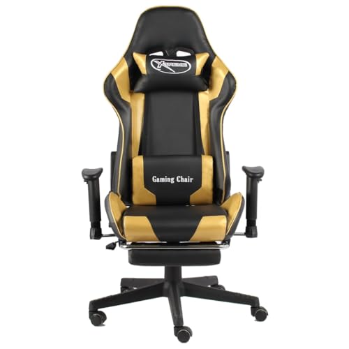 Hothingwell Silla Gaming Giratoria con Reposapies PVC Dorado