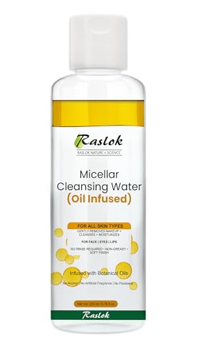 Raslok Micellar Cleansing Water (Oil Infused) – Gently Removes Makeup, Cleanses & Moisturizes – For Face, Eyes & Lips – Alcohol-Free, Paraben-Free – All Skin Types – 200ml / 6.76 fl.oz