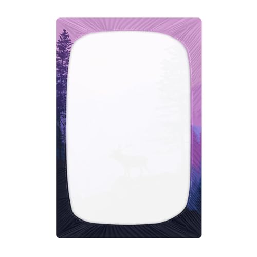 Image of Crib Sheet Breathable Soft Crib Mattress Sheet for Baby Toddler Boys Girls Fitted Crib Sheet Fit Standard Crib Mattress 52 x 28 Inch Purple Stag Forest Trees