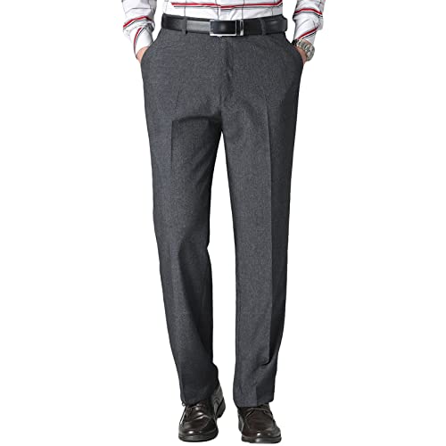 Maiyifu-GJ Men's Solid 4-Way Stretch Pant Straight Fit Flat Front Dress Pant Business Lightweight Ultra Loose Casual Pants (Dark Grey,37)