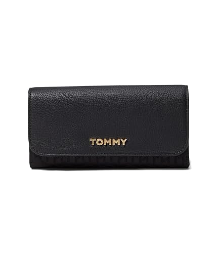 Tommy Hilfiger Womens Melissa II Flap Continental Wallet Black Tonal X-Small