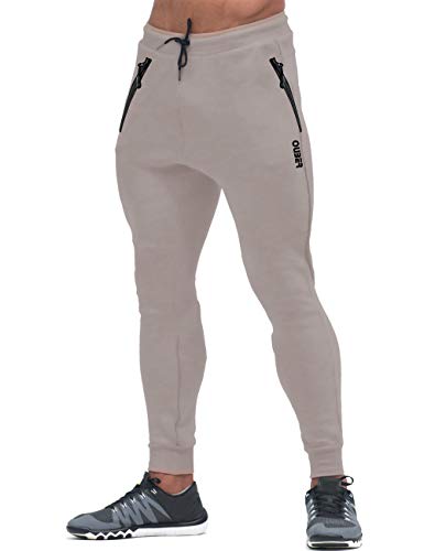 Ouber Men's Slim Fit Joggers Workout Sports Fleece Sweatpants for Gym Training (Grey,L)