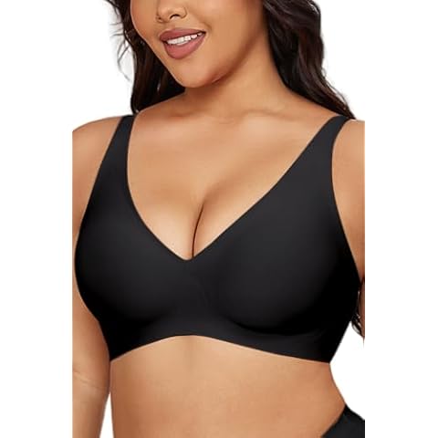 Gailife Deep V Bras for Women No Underwire Wireless Push Up Bra Seamless Plunge Bralette Comfort Supportive Bra Full Coverage -BK,L Black Cover