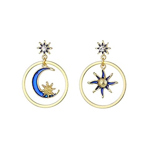 Sun Moon Asymmetric Imitation Pearl Earrings, Gold Annulus Pendant Earrings Drop Earrings gold Cover