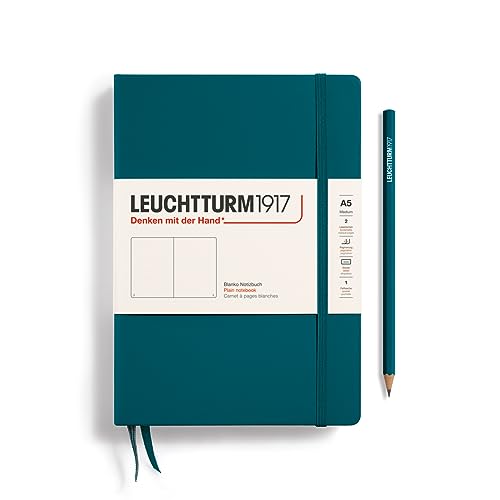 Image of LEUCHTTURM1917 - Notebook Hardcover Medium A5-251 Numbered Pages for Writing and Journaling (Pacific Green, Plain)