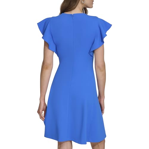Image of DKNY Women's Flutter Sleeve Scuba Crepe Jewel Neck Dress
