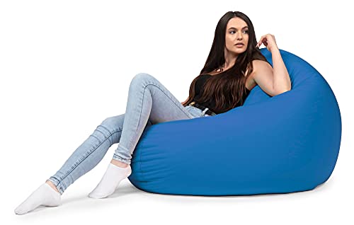 chilly pilley Pouf A Sacco Con Riempimento Di Perline In Eps Pouf Gigante A Sacco Per Interni Ed Esterni Multifunzionale Impermeabilie Per Bambini E Adulti Molti Colori (Blu, Ø 125 Cm)