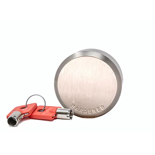 Equipment Lock Puck Lock - Stainless Steel, Multi-Use Uncuttable Lock - Ideal for Gates, Sheds, Roll-Up Doors or Trailers - Padlock Replacement (Keyed Differently)