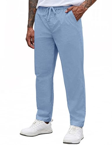 COOFANDY Light Blue Pants Men Cotton Casual Drawstring Trousers