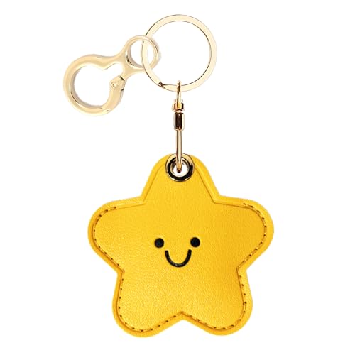 Leather Airtag Keychain Case Holder,Cute Protective Apple Air Tag Cover with Key Ring,Anti-Scratch Hidden Finder GPS Tracker Case for Wallet Keys,Bag,Pets,Backpack(Star)