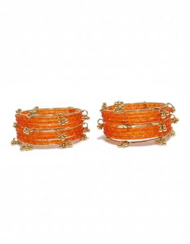 Image of NEW SURYA ENTRPRISES Kashmiri Ghangharoo Glass Bangle Set for Women|Light Weight Bangles|Traditional Transparent Fancy Glass Chudi Set Of 16(12 Glass + 4 ghungroo bangles)