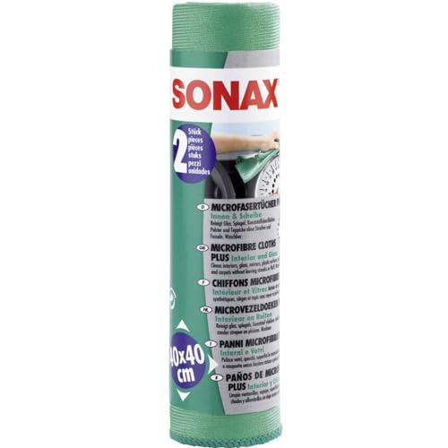 SONAX Microfiber Interior & Glass Cloth | Streak-Free, Lint-Free Cleaning for Glass & Interior Surfaces | Soft 80/20 Polyester-Polyamide Blend | Shallow Nap for Smear-Free Results | 416541 | 16” x 16”
