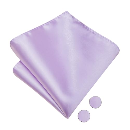 Image of Hi-Tie Pre-Tied Bowties for Men Silk Bow Ties and Pocket Square Cufflinks Set Mens Wedding Party Formal,Light Purple