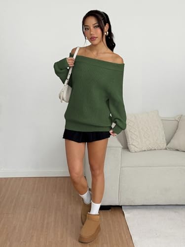 Image of ZAFUL Sweaters for Women Off Shoulder Knit Sweater with Long Sleeve Loose Pullover Jumper Tops