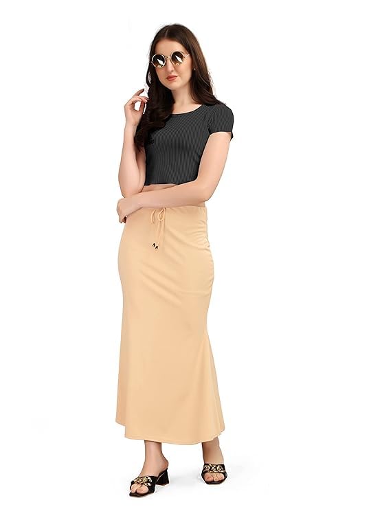 Image of Mogsa Women's Lycra Fishcut Saree Shapewear Petticoat - Tummy Control Slim Fit Stretchable Shaper Skirt with Drawstring & Side Slit for Sarees
