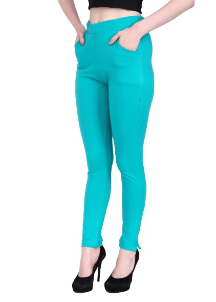 Women Regular Solid Teal Blue Ankle Lenght