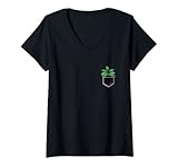 Damen Pocket Calatheas Pflanzenliebhaber Blumengärtner Gartenarbeit T-Shirt mit V-Ausschnitt