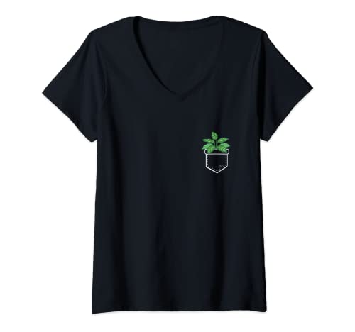 Damen Pocket Calatheas Pflanzenliebhaber Blumengärtner Gartenarbeit T-Shirt mit V-Ausschnitt
