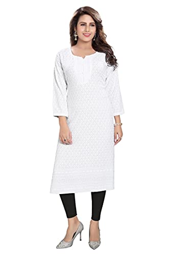 Image of DREAM & DZIRE Chikankari Kurti for Women of Cotton in Plus Size & Small Size.