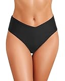 Zmart Mid Rise Bikini Bottoms - Women's Moderate-Full Coverage Bathing Suit V Cut Swimsuit Bottom Black M