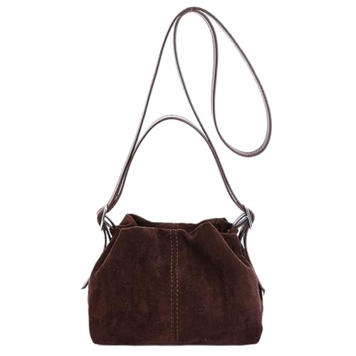HTU Women Faux Suede Shoulder Bag W/Adjustable Strap for Travel Work (Coffee)