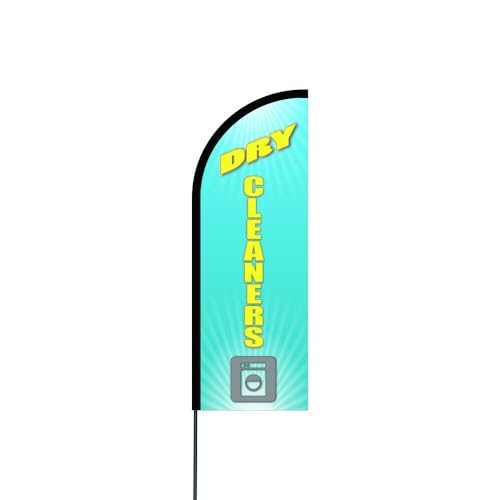 Dry Cleaners Feather Flag with Pole Kit, Large Outdoor Advertising Banner Flags for Business, Storefront, Laundry, Clothing Alterations, Tall Swooper Flag Sign for Dry Cleaning Services (17' Feet)