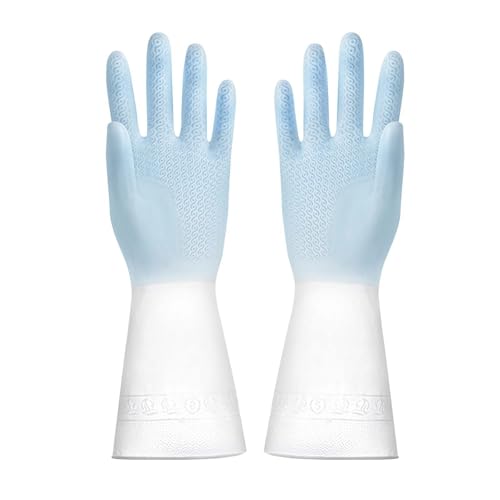 Feizikaw Guantes de látex de PVC para fregar multiescena, color degradado, para cocina, tareas domésticas, ropa limpia, duradera, ropa de lavandería (azul, B)