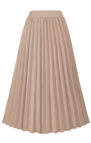 GOLDSTITCH Women's High Waist Pleated Skirt A line Swing Midi Skirt