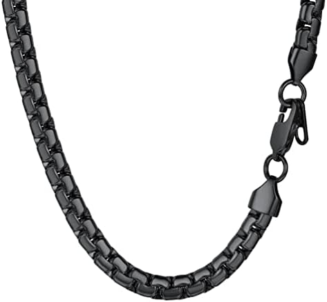 PROSTEEL Men 6MM Box Chain Necklace, 14/18/20/22/24/26/28/30 Inches, 316L Stainless Steel/Gold Plated (with Gift Box, Velvet Pouch)
