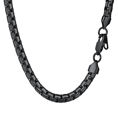 (46 Centimetres, 1-Black) - PROSTEEL 4/6MM Box Chain Necklace/Bracelet, Unisex, 18/20/22/24/26/28/30 inch, Stainless Steel/Gold Plated/Black Colour (with Gift Box,Pouch)