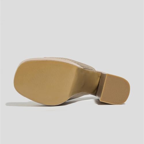 Women's Knit Platform Chunky Heels Fashion Sandals Sexy Square Open Toe Slip-On Block High Heel Slippers Summer Party Dress Mules4