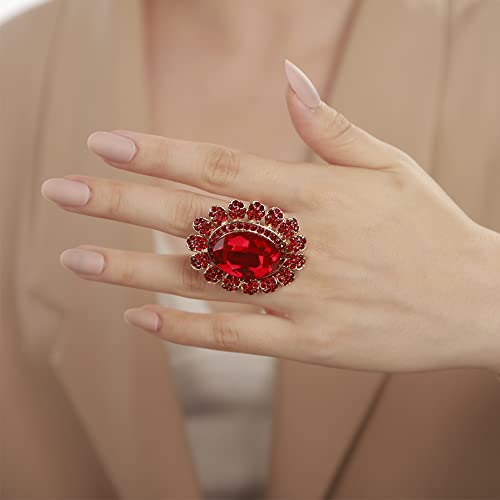 Yertter YERTTER-RING-22-11-1.4 Antique Gold Red Crystal Women Statement Ring Rhinestone Oval Ring Exaggerated Cocktail Ring Vintage Crystal Ring thumb #1