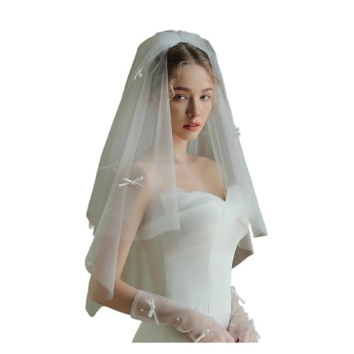 Velo de novia lazo hecho a mano doble capa tul nupcial para boda y compromiso civil