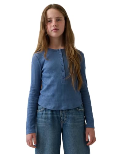 Image of Gap Girls' Long Sleeve Ribbed Henley Top Shirt