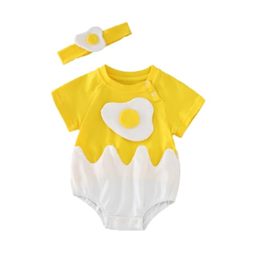 DEARMAMY 1 Pc mameluco del bebé del huevo kit recien nacido set recien nacido trajes de ropa de bebé primer cumpleaños niña bebés mameluco de manga corta mono de verano algodón Yellow
