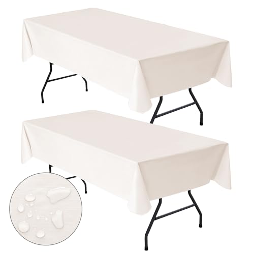 Waterproof Vinyl Tablecloth with Flannel Backing 2 Pcs 60x120 In Beige