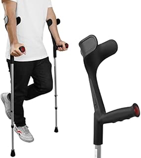 Pepe - Forearm Crutches for Adults (x2 Units, Open Cuff), Adjustable Crutches for Women, Aluminum Crutches Adult, Arm Crutches for Walking, Forearm Crutches for Men, Black - Made in Europe