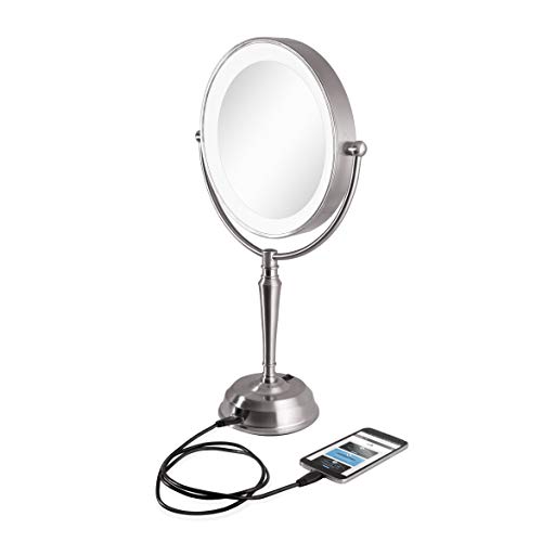 Zadro 11" Led Lighted Makeup Mirror With Magnification 10X/1X Tall 19" Desk Mirror With Lights Usb Charging Port #TOP6
