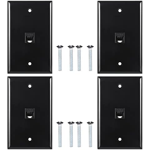 Ethernet Wall Plate 1port,Cat6 Ethernet Cable Wall Plate Female to Female Compatible with Cat7 Cat6 Cat5 Cat5e - Black 4 Pack Cover