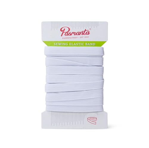Pasmanta Flaches Gummiband - Gummibänder zum Nähen - Starke Gummilitze für Hosengummi - für den Haushalt - DIY Handwerk - zum Nähen in Stoffen - 7mm - Weiß